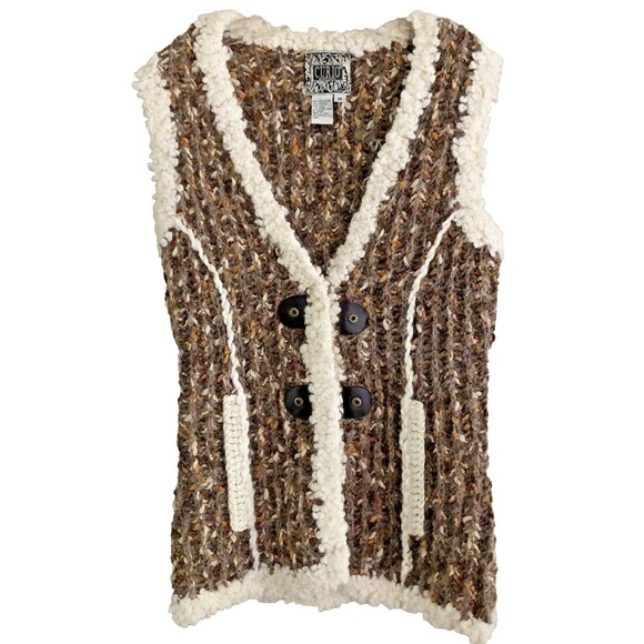 Anthropologie Curio Wool Blend Sweater Vest Womens Size M  Boho Leather Trim - Picture 1 of 11